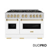 ZLINE Autograph 48-Inch Classic Dual Fuel Range with DuoPro™ Cooktop in Satin Steel with White Doors and Bronze Accents (PCDRSZ-WM-48-CB)