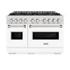 ZLINE 48-Inch Classic Gas Range with 8 Burner DuoPro™ Cooktop and Dual Ovens in Satin Stainless Steel with White Matte Doors (PCGRS-WM-48)