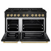 ZLINE 3-Piece Appliance Package - 48-Inch Paramount Gas Range, 36-Inch French Door Refrigerator, Dishwasher, in Black Stainless Steel with Champagne Bronze Accents