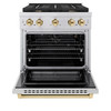 ZLINE 5-Piece Appliance Package - 30-Inch Paramount Autograph Gas Range, Wall Mount Range Hood, 36-Inch French Door Refrigerator, Dishwasher, and 30-Inch Microwave Drawer in Stainless Steel with Gold Accents