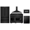 ZLINE 5-Piece Appliance Package - 48-Inch Paramount Gas Range, Wall Mount Range Hood, 36-Inch French Door Refrigerator, Dishwasher, and 24-Inch Microwave Drawer in Black Stainless Steel