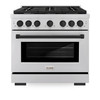 ZLINE 5-Piece Appliance Package - 36-Inch Paramount Dual Fuel Range, Wall Mount Range Hood, 36-Inch French Door Refrigerator with Water Dispenser, Dishwasher, and 30-Inch Microwave Drawer in Stainless Steel with Matte Black Accents