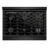 ZLINE 4-Piece Appliance Package - 36-Inch Paramount Gas Range, Wall Mount Range Hood, 36-Inch French Door Refrigerator with Water Dispenser, Dishwasher, in Black Stainless Steel with Champagne Bronze Accents