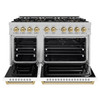 ZLINE Autograph 48-Inch Classic Gas DuoPro™ Range with Dual Ovens in Satin Steel with White Matte Doors and Bronze Accents (PCGRSZ-WM-48-CB)