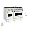 ZLINE Autograph 48-Inch Classic Gas DuoPro™ Range with Dual Ovens in Satin Steel with White Matte Doors and Bronze Accents (PCGRSZ-WM-48-CB)