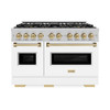 ZLINE Autograph 48-Inch Classic Gas DuoPro™ Range with Dual Ovens in Satin Steel with White Matte Doors and Bronze Accents (PCGRSZ-WM-48-CB)