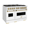 ZLINE Autograph 48-Inch Classic Gas DuoPro™ Range with Dual Ovens in Satin Steel with White Matte Doors and Bronze Accents (PCGRSZ-WM-48-CB)