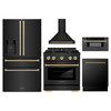 ZLINE 5-Piece Appliance Package - 30-Inch Paramount Dual Fuel Range, Wall Mount Range Hood, 36-Inch French Door Refrigerator with Water Dispenser, Dishwasher, and 30-Inch Microwave Drawer in Black Stainless Steel with Champagne Bronze Accents