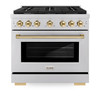 ZLINE 3-Piece Appliance Package - 36-Inch Paramount Autograph Dual Fuel Range, 36-Inch French Door Refrigerator with Water Dispenser, Dishwasher, in Stainless Steel with Gold Accents