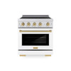 ZLINE Autograph Edition 30-Inch 4.2 Cu. Ft. Paramount Induction Range with 4 Element Cooktop and Electric Convection Oven in Stainless Steel with White Matte Door and Champagne Bronze Accents (SINRZ-WM-30-CB)
