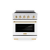 ZLINE Autograph Edition 30-Inch 4.2 cu. ft. Paramount Induction Range with 4 Element Cooktop and Electric Convection Oven in Satin Stainless Steel with White Matte Door and Polished Gold Accents (SINRSZ-WM-30-G)