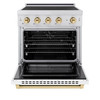 ZLINE Autograph Edition 30-Inch 4.2 cu. ft. Paramount Induction Range with 4 Element Cooktop and Electric Convection Oven in Satin Stainless Steel with White Matte Door and Polished Gold Accents (SINRSZ-WM-30-G)