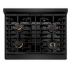 ZLINE 4-Piece Appliance Package - 30-Inch Paramount Dual Fuel Range, Wall Mount Range Hood, 36-Inch French Door Refrigerator with Water Dispenser, Dishwasher, in Black Stainless Steel with Champagne Bronze Accents