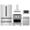 ZLINE 5-Piece Appliance Package - 30-Inch Paramount Autograph Gas Range, Wall Mount Range Hood, 36-Inch French Door Refrigerator, Dishwasher, and 30-Inch Microwave Drawer in Stainless Steel with Matte Black Accents