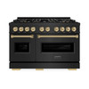 ZLINE Autograph 48-Inch 6.7 Cu. Ft. Classic Dual Fuel Range with 8 Burner DuoPro™ Cooktop and Dual Ovens in Black and Champagne (PCDRBZ-48-CB)