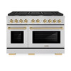 ZLINE 3-Piece Appliance Package - 48-Inch Paramount Autograph Dual Fuel Range, 36-Inch French Door Refrigerator with Water Dispenser, Dishwasher, in Stainless Steel with Gold Accents