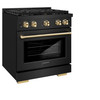 ZLINE 5-Piece Appliance Package - 30-Inch Paramount Dual Fuel Range, Wall Mount Range Hood, 36-Inch French Door Refrigerator, Dishwasher, and 24-Inch Microwave Drawer in Black Stainless Steel with Gold Accents
