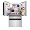 ZLINE 5-Piece Appliance Package - 36-Inch Paramount Autograph Dual Fuel Range, Wall Mount Range Hood, 36-Inch French Door Refrigerator with Water Dispenser, Dishwasher, and 24-Inch Microwave Drawer in Stainless Steel with Matte Black Accents