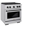 ZLINE 5-Piece Appliance Package - 30-Inch Paramount Autograph Gas Range, Wall Mount Range Hood, 36-Inch French Door Refrigerator with Water Dispenser, Dishwasher, and 24-Inch Microwave Drawer in Stainless Steel with Matte Black Accents