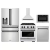 ZLINE 5-Piece Appliance Package - 30-Inch Paramount Autograph Gas Range, Wall Mount Range Hood, 36-Inch French Door Refrigerator with Water Dispenser, Dishwasher, and 24-Inch Microwave Drawer in Stainless Steel with Matte Black Accents