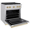 ZLINE 3-Piece Appliance Package - 30-Inch Paramount Autograph Gas Range, 36-Inch French Door Refrigerator, Dishwasher, in Stainless Steel with Gold Accents