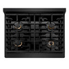 ZLINE 5-Piece Appliance Package - 30-Inch Paramount Dual Fuel Range, Wall Mount Range Hood, 36-Inch French Door Refrigerator with Water Dispenser, Dishwasher, and 24-Inch Microwave Drawer in Black Stainless Steel with Gold Accents