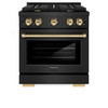ZLINE 3-Piece Appliance Package - 30-Inch Paramount Gas Range, 36-Inch French Door Refrigerator, Dishwasher, in Black Stainless Steel with Gold Accents