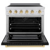 ZLINE Autograph Edition 36-Inch 5.2 Cu. Ft. Paramount Induction Range with 5 Element Cooktop and Electric Convection Oven in Stainless Steel with Black Matte Door and Polished Gold Accents (SINRZ-BLM-36-G)