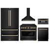 ZLINE 5-Piece Appliance Package - 36-Inch Paramount Dual Fuel Range, Wall Mount Range Hood, 36-Inch French Door Refrigerator, Dishwasher, and 30-Inch Microwave Drawer in Black Stainless Steel with Gold Accents