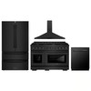 ZLINE 4-Piece Appliance Package - 48-Inch Paramount Dual Fuel Range, Wall Mount Range Hood, 36-Inch French Door Refrigerator, Dishwasher, in Black Stainless Steel
