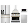 ZLINE 5-Piece Appliance Package - 30-Inch Paramount Dual Fuel Range, Wall Mount Range Hood, 36-Inch French Door Refrigerator with Water Dispenser, Dishwasher, and 30-Inch Microwave Drawer in Stainless Steel with Gold Accents