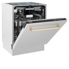 ZLINE 5-Piece Appliance Package - 30-Inch Paramount Dual Fuel Range, Wall Mount Range Hood, 36-Inch French Door Refrigerator with Water Dispenser, Dishwasher, and 30-Inch Microwave Drawer in Stainless Steel with Gold Accents