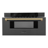 ZLINE 5-Piece Appliance Package - 48-Inch Paramount Gas Range, Wall Mount Range Hood, 36-Inch French Door Refrigerator, Dishwasher, and 30-Inch Microwave Drawer in Black Stainless Steel with Champagne Bronze Accents