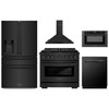 ZLINE 5-Piece Appliance Package - 36-Inch Paramount Gas Range, Wall Mount Range Hood, 36-Inch French Door Refrigerator with Water Dispenser, Dishwasher, and 24-Inch Microwave Drawer in Black Stainless Steel