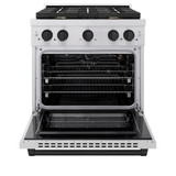 ZLINE 3-Piece Appliance Package - 30-Inch Paramount Autograph Gas Range, 36-Inch French Door Refrigerator, Dishwasher, in Stainless Steel with Matte Black Accents