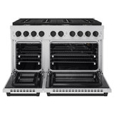 ZLINE 5-Piece Appliance Package - 48-Inch Paramount Autograph Gas Range, Wall Mount Range Hood, 36-Inch French Door Refrigerator, Dishwasher, and 24-Inch Microwave Drawer in Stainless Steel with Matte Black Accents
