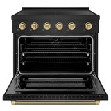 ZLINE Autograph Edition 36-Inch 5.2 Cu. Ft. Paramount Induction Range with 5 Element Cooktop and Electric Convection Oven in Black Stainless Steel with Champagne Bronze Helix Handle and Knob Accents (SINRBZ-36-KCB)