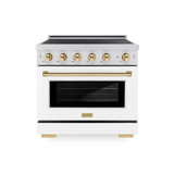 ZLINE Autograph Edition 36-Inch 5.2 Cu. Ft. Paramount Induction Range with 5 Element Cooktop and Electric Convection Oven in Stainless Steel with White Matte Door and Polished Gold Accents (SINRZ-WM-36-G)
