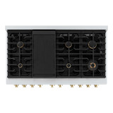 ZLINE 5-Piece Appliance Package - 48-Inch Paramount Autograph Gas Range, Wall Mount Range Hood, 36-Inch French Door Refrigerator, Dishwasher, and 30-Inch Microwave Drawer in Stainless Steel with Gold Accents