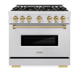 ZLINE Autograph 36-Inch 5.2 Cu. Ft. Classic Dual Fuel Range with 6 Burner DuoPro™ Cooktop and Oven in Satin Stainless and Champagne (PCDRSZ-36-CB)