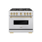 ZLINE Autograph 36-Inch 5.2 Cu. Ft. Classic Dual Fuel Range with 6 Burner DuoPro™ Cooktop and Oven in Satin Stainless and Champagne (PCDRSZ-36-CB)