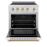 ZLINE Autograph Edition 30-Inch 4.2 Cu. Ft. Paramount Induction Range with 4 Element Cooktop and Electric Convection Oven in Stainless Steel with White Matte Door and Polished Gold Accents (SINRZ-WM-30-G)