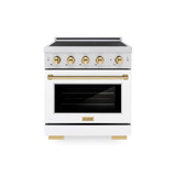 ZLINE Autograph Edition 30-Inch 4.2 Cu. Ft. Paramount Induction Range with 4 Element Cooktop and Electric Convection Oven in Stainless Steel with White Matte Door and Polished Gold Accents (SINRZ-WM-30-G)