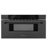 ZLINE 5-Piece Appliance Package - 36-Inch Paramount Gas Range, Wall Mount Range Hood, 36-Inch French Door Refrigerator, Dishwasher, and 30-Inch Microwave Drawer in Black Stainless Steel