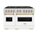ZLINE Autograph Edition 48-Inch Classic Gas Range with 8 Burner DuoPro™ Cooktop and White Doors with Champagne Bronze Accents (PCGRZ-WM-48-CB)