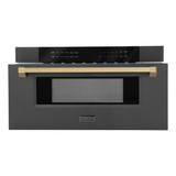 ZLINE 5-Piece Appliance Package - 36-Inch Legacy Dual Fuel Range, Wall Mount Range Hood, 36-Inch French Door Refrigerator, Dishwasher, and 30-Inch Microwave Drawer in Black Stainless Steel with Champagne Bronze Accents