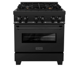 ZLINE 5-Piece Appliance Package - 30-Inch Legacy Dual Fuel Range, Wall Mount Range Hood, 36-Inch French Door Refrigerator with Water Dispenser, Dishwasher, and 24-Inch Microwave Drawer in Black Stainless Steel