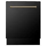 ZLINE 4-Piece Appliance Package - 36-Inch Legacy Dual Fuel Range, Wall Mount Range Hood, 36-Inch French Door Refrigerator, Dishwasher, in Black Stainless Steel with Champagne Bronze Accents
