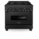 ZLINE 5-Piece Appliance Package - 36-Inch Legacy Dual Fuel Range, Wall Mount Range Hood, 36-Inch French Door Refrigerator with Water Dispenser, Dishwasher, and 30-Inch Microwave Drawer in Black Stainless Steel