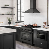 ZLINE 5-Piece Appliance Package - 36-Inch Legacy Dual Fuel Range, Wall Mount Range Hood, 36-Inch French Door Refrigerator with Water Dispenser, Dishwasher, and 30-Inch Microwave Drawer in Black Stainless Steel